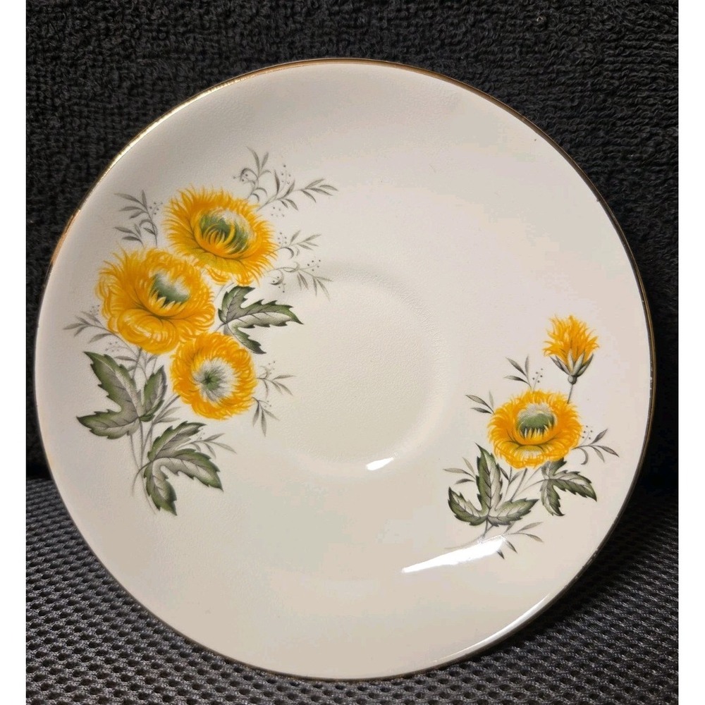 Vntg None China Saucer Yellow Flowers 6 In Diameter